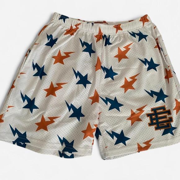 Eric Emanuel x Bape shorts white/teal/orange - size L - Picture 1 of 3